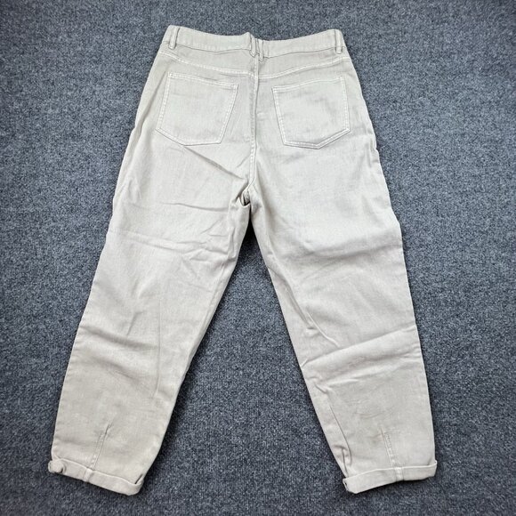 H&M Beige 100% Cotton Mom Jeans High Rise Straight Leg Cuffed Hem US 10 - Picture 7 of 10